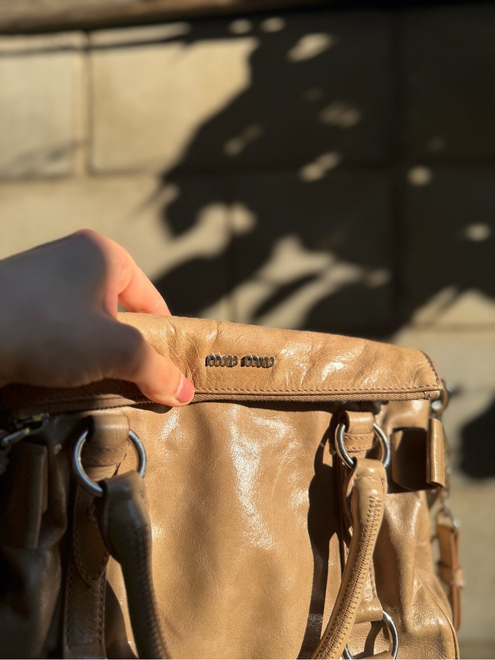 Miu Miu Vitello Lux Bow Satchel Calfskin Leather | Authentic | Beige Colour - Picture 5 of 9